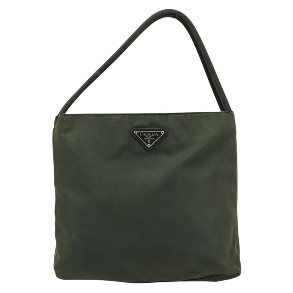 PRADA Hand Bag Nylon Green Silver Auth 174792