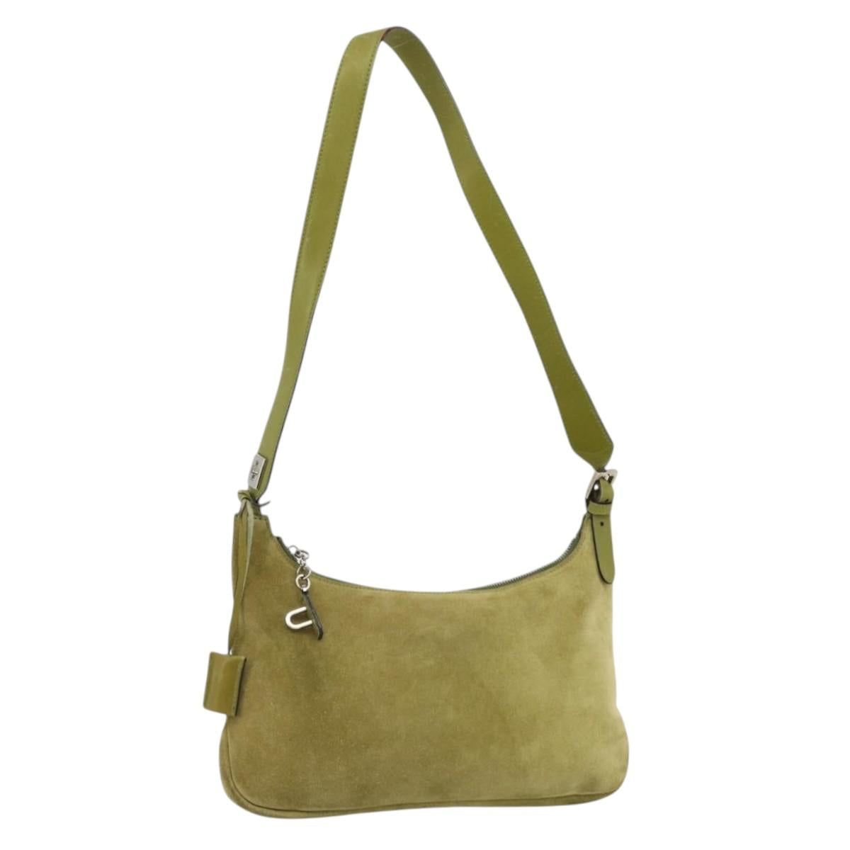 BALLY Shoulder Bag Suede Green Silver Auth 174837