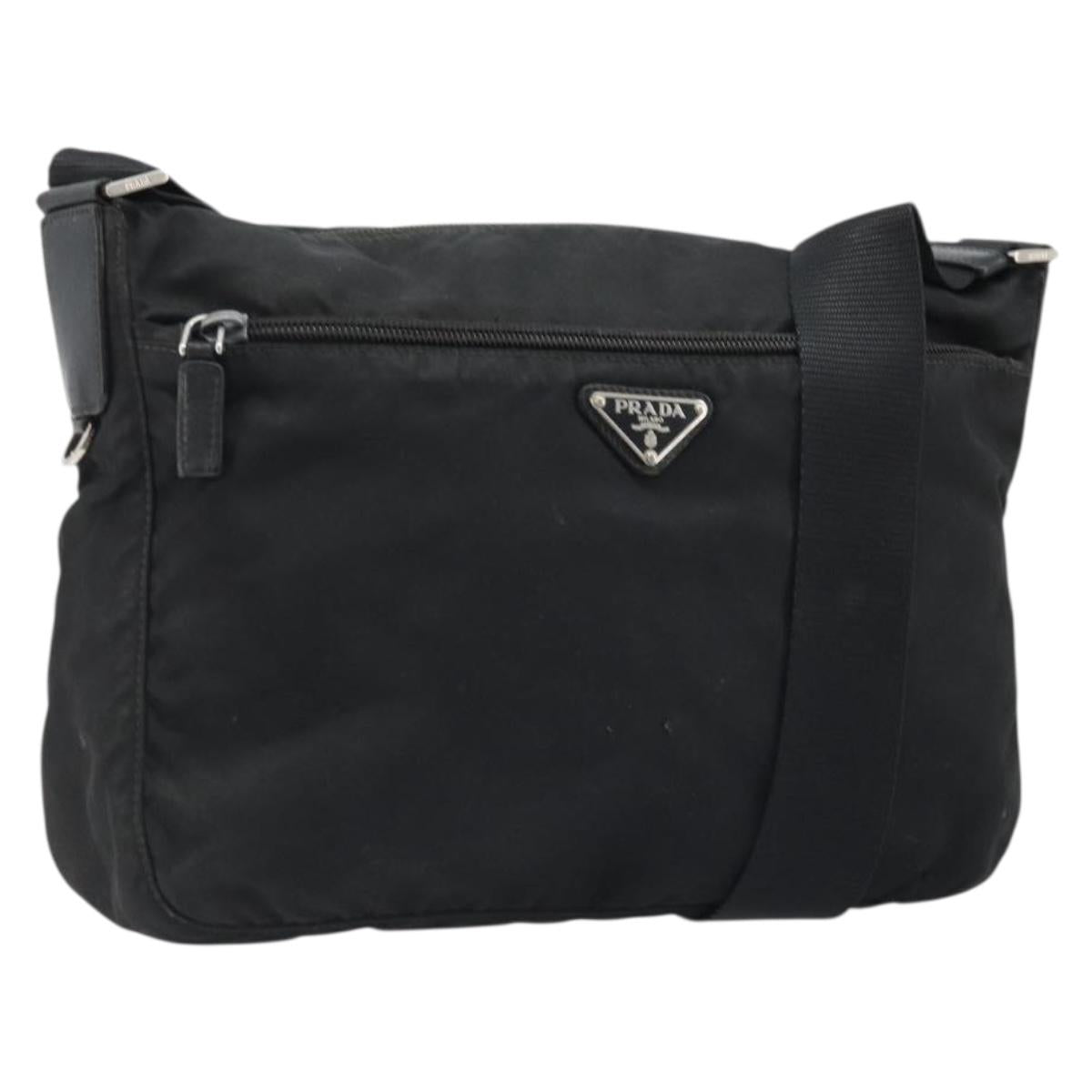 PRADA Shoulder Bag Nylon Black Silver Auth 174852