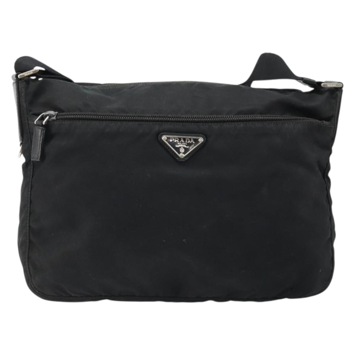 PRADA Shoulder Bag Nylon Black Silver Auth 174852