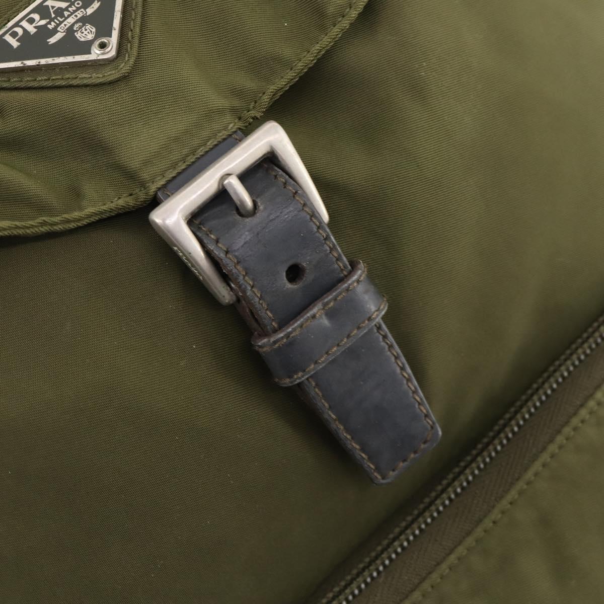 PRADA Backpack Nylon Khaki Silver Auth 174854