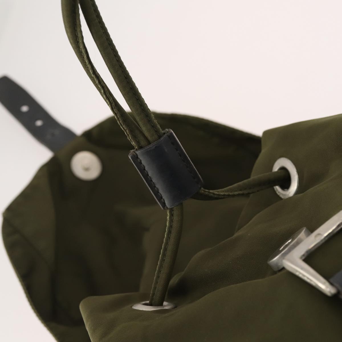 PRADA Backpack Nylon Khaki Silver Auth 174854