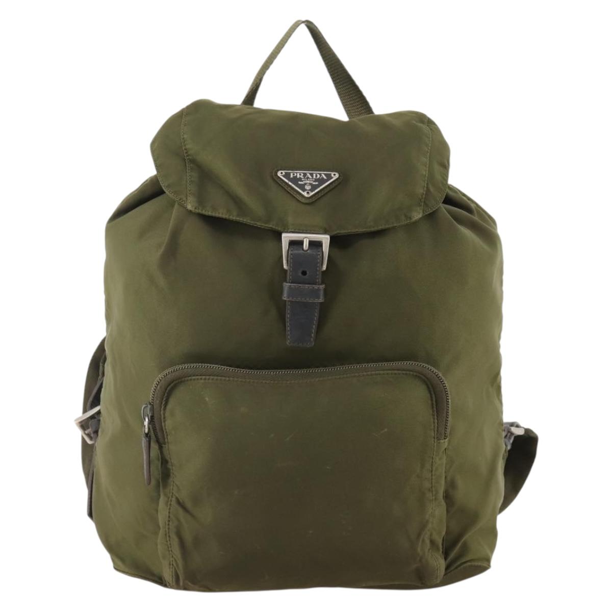 PRADA Backpack Nylon Khaki Silver Auth 174854