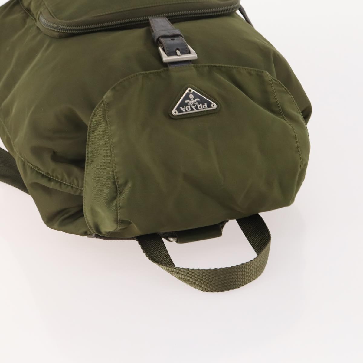 PRADA Backpack Nylon Khaki Silver Auth 174854