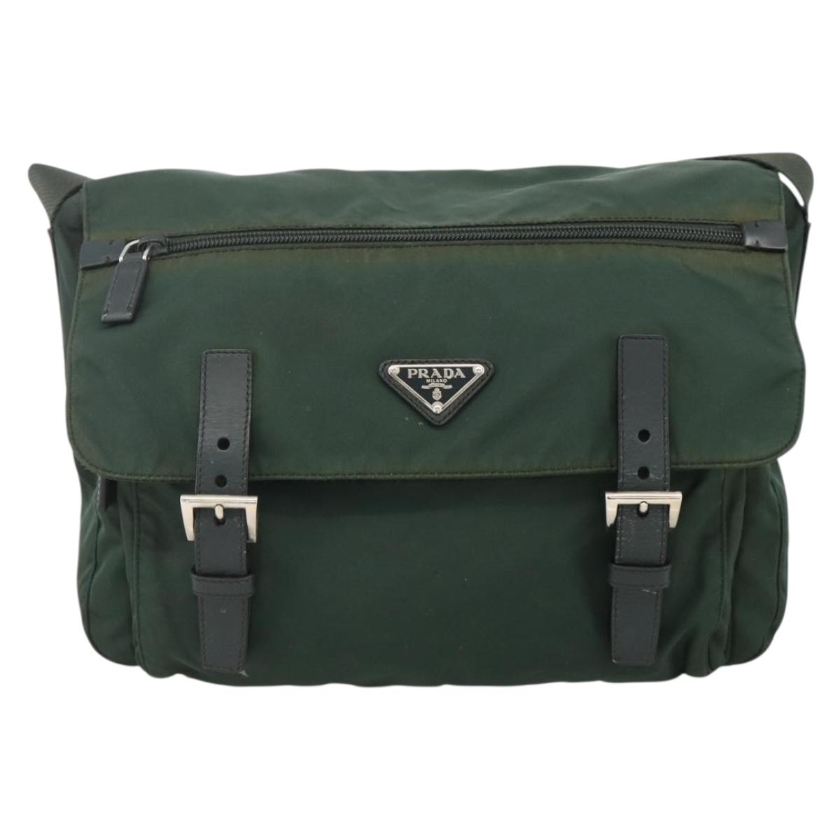 PRADA Shoulder Bag Nylon Green Silver Auth 174855