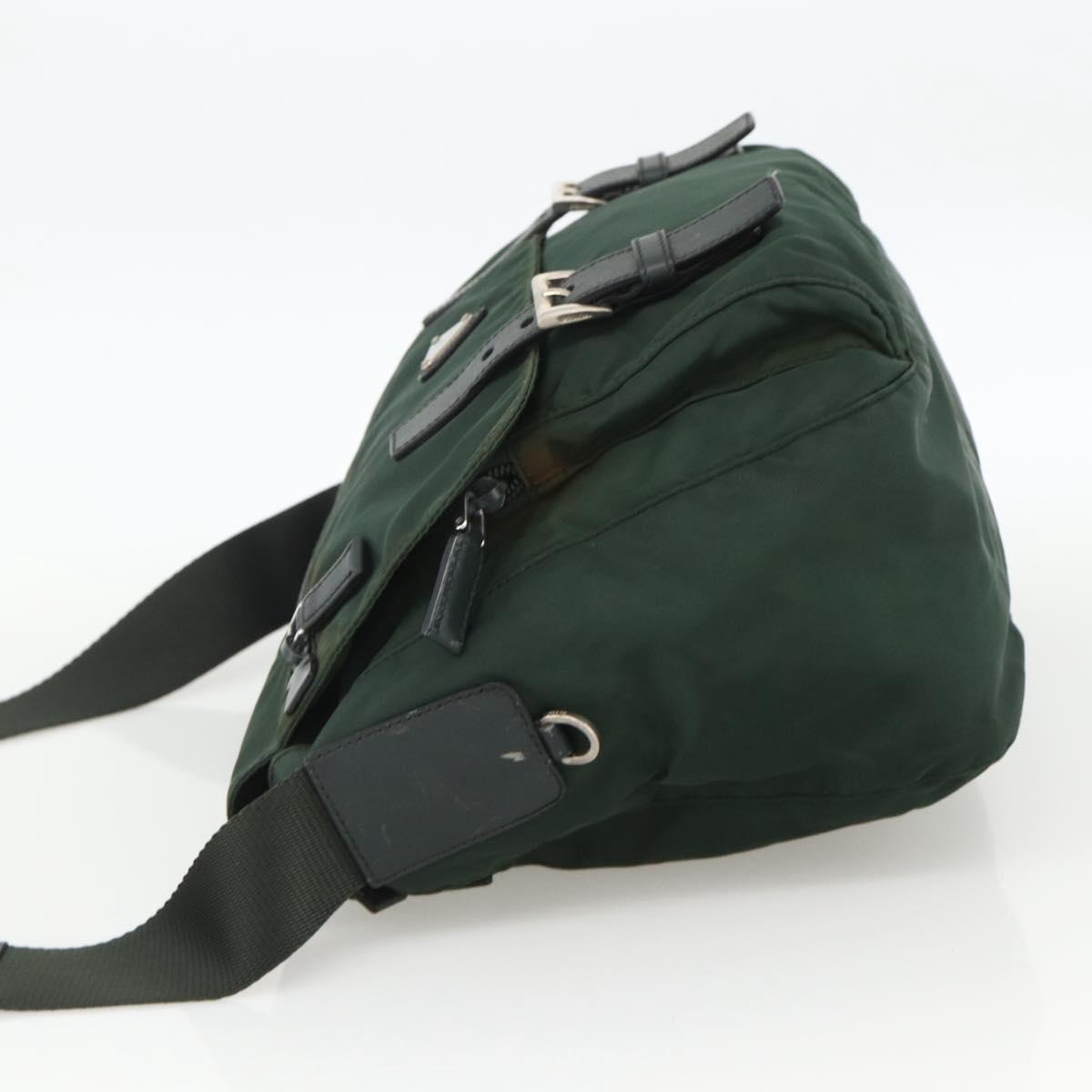 PRADA Shoulder Bag Nylon Green Silver Auth 174855