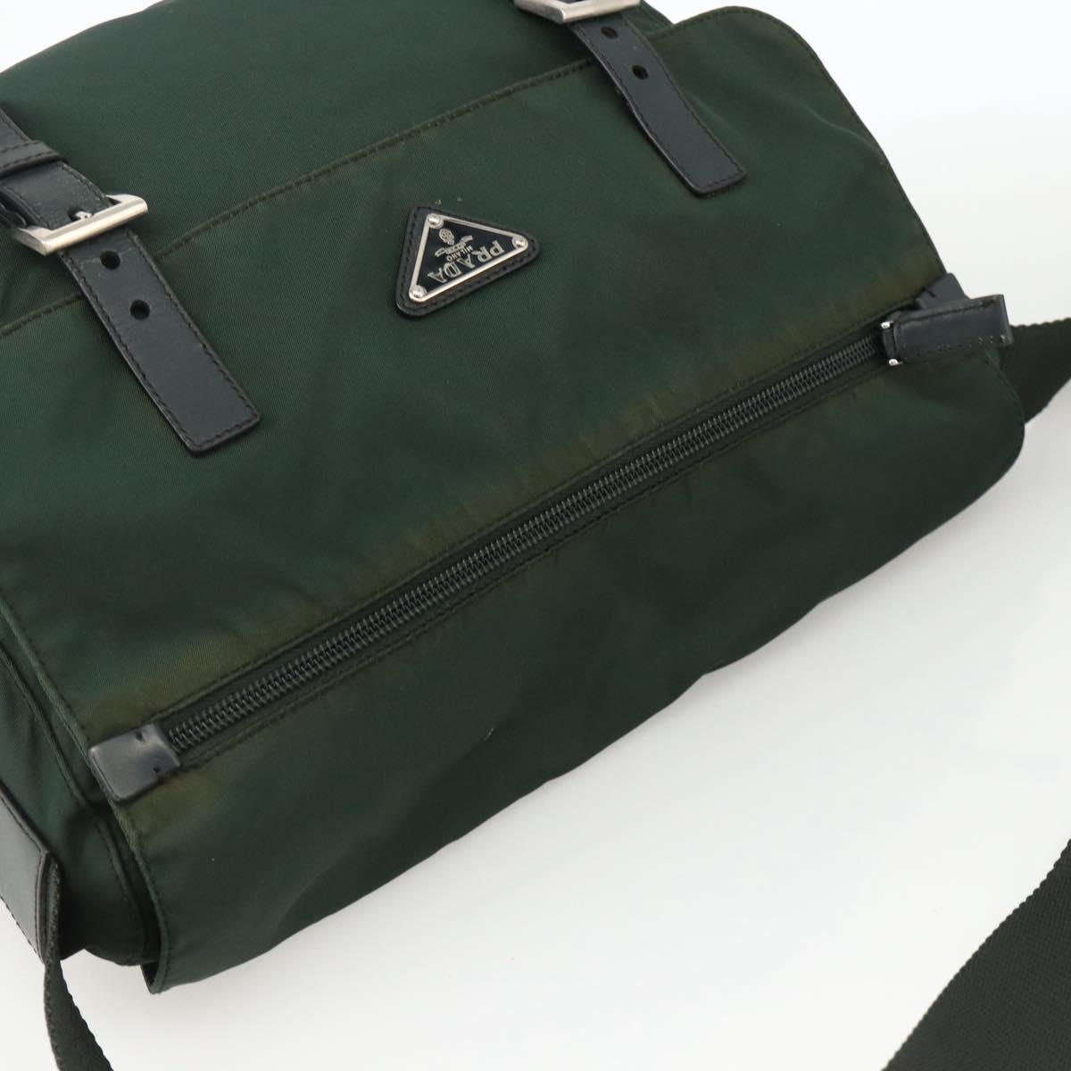 PRADA Shoulder Bag Nylon Green Silver Auth 174855