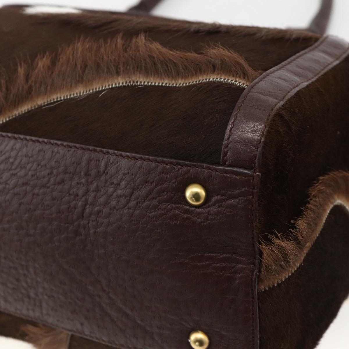 Salvatore Ferragamo Gancini Hand Bag Unborn Calf Skin Brown Gold Auth 174856A
