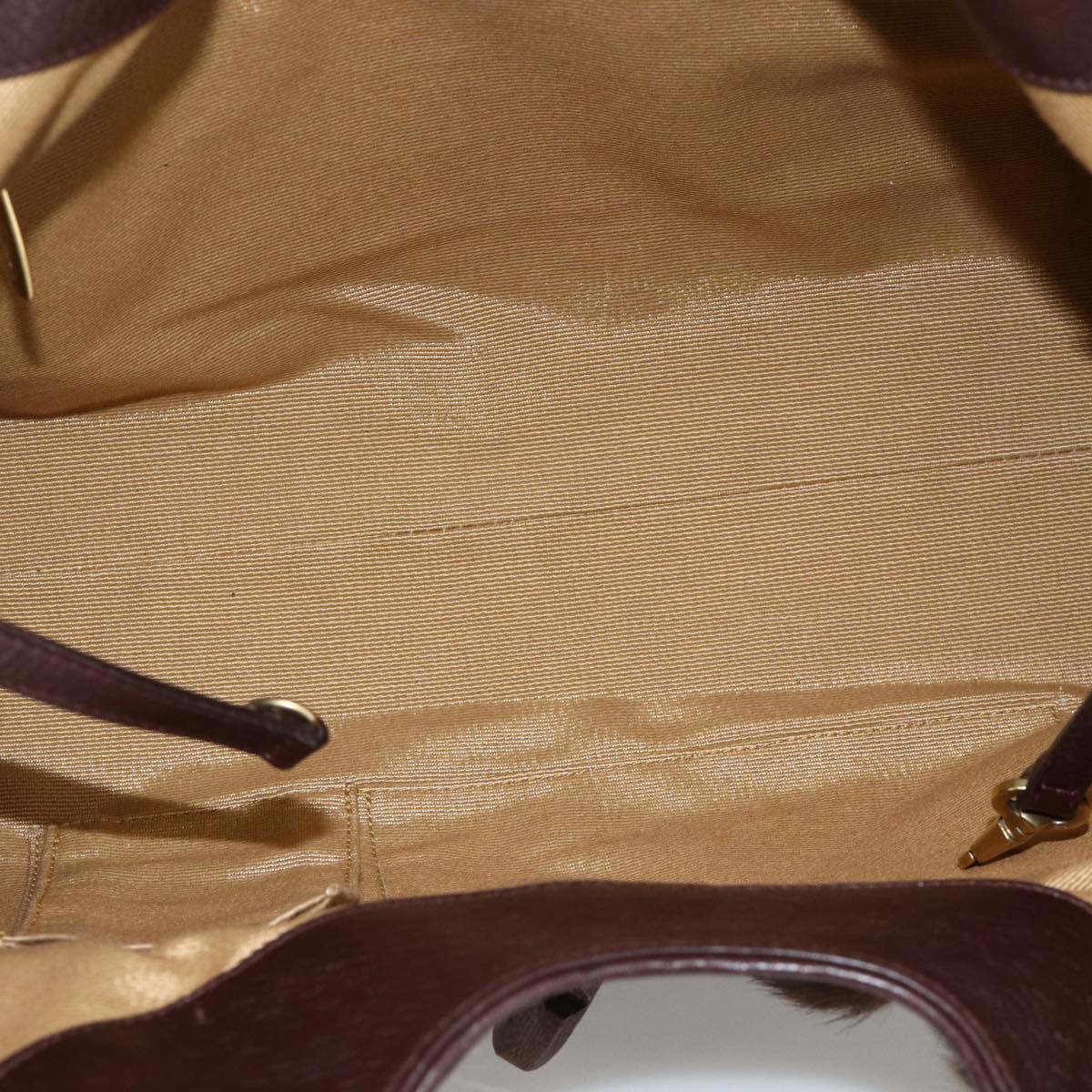 Salvatore Ferragamo Gancini Hand Bag Unborn Calf Skin Brown Gold Auth 174856A