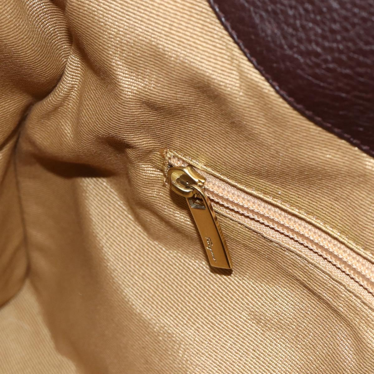 Salvatore Ferragamo Gancini Hand Bag Unborn Calf Skin Brown Gold Auth 174856A