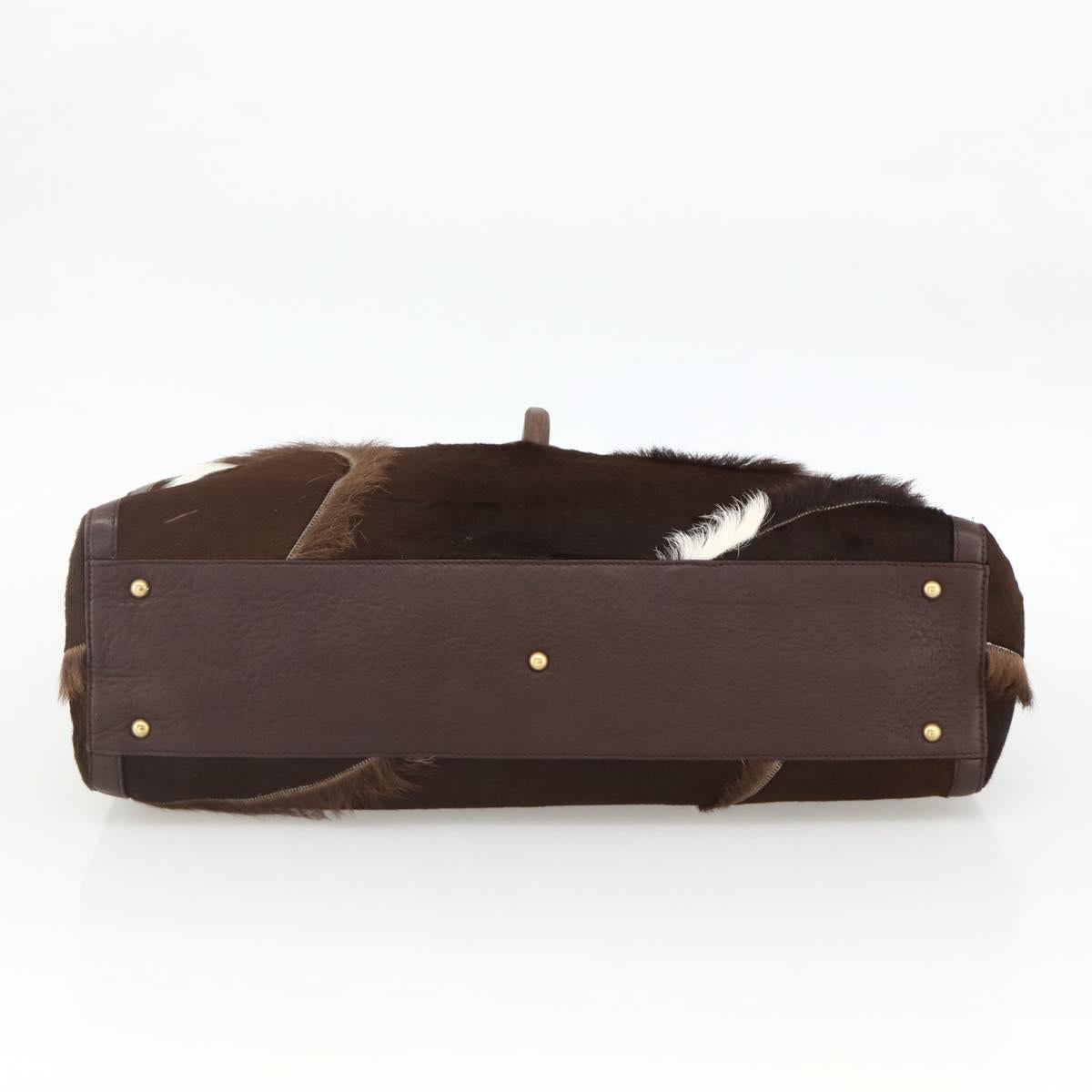 Salvatore Ferragamo Gancini Hand Bag Unborn Calf Skin Brown Gold Auth 174856A