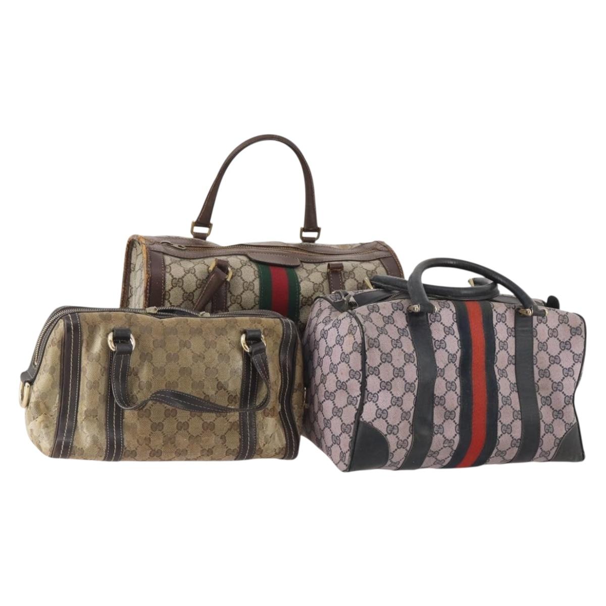 GUCCI GG Supreme GG Crystal Hand Bag PVC 3 Set Beige Auth 174861