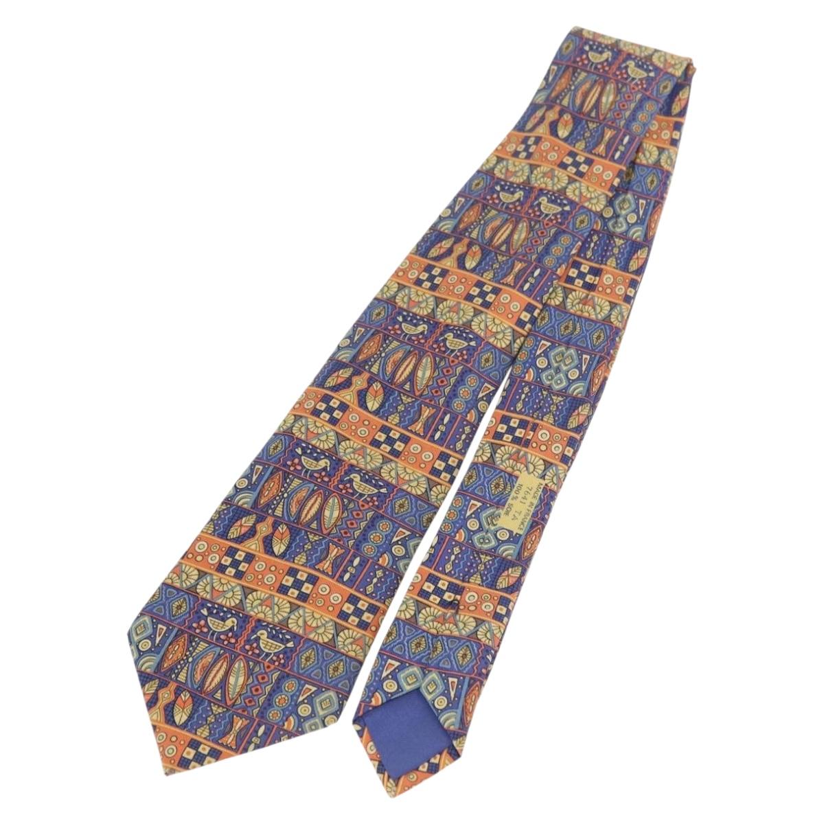 HERMES Necktie Silk Blue Auth 174892
