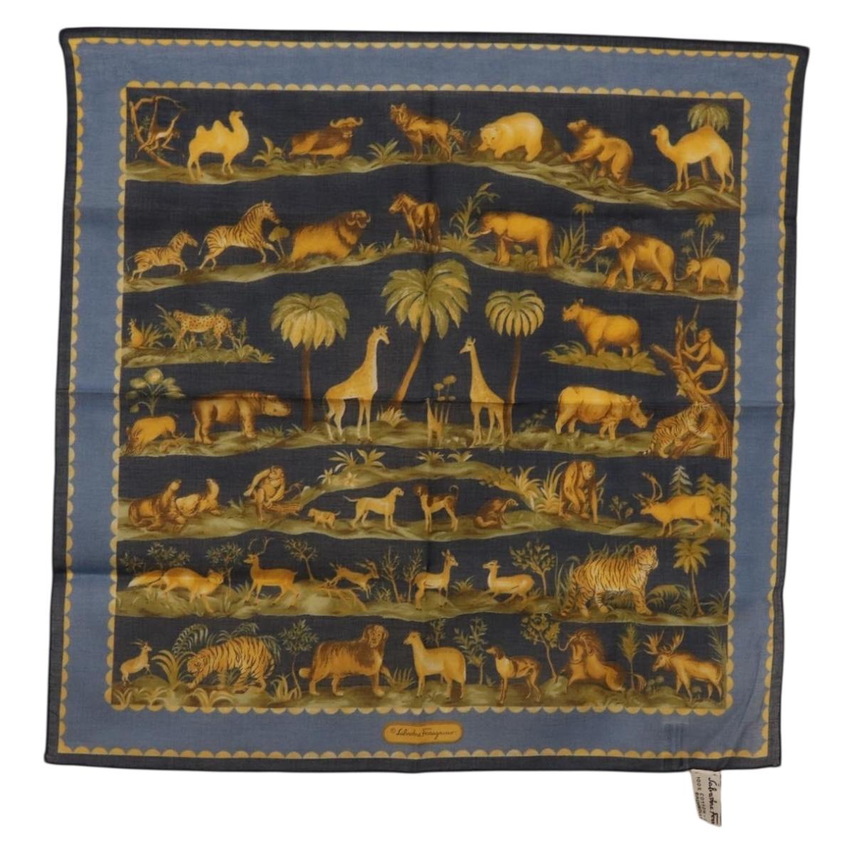 Salvatore Ferragamo Scarf Cotton Blue Auth 174899A