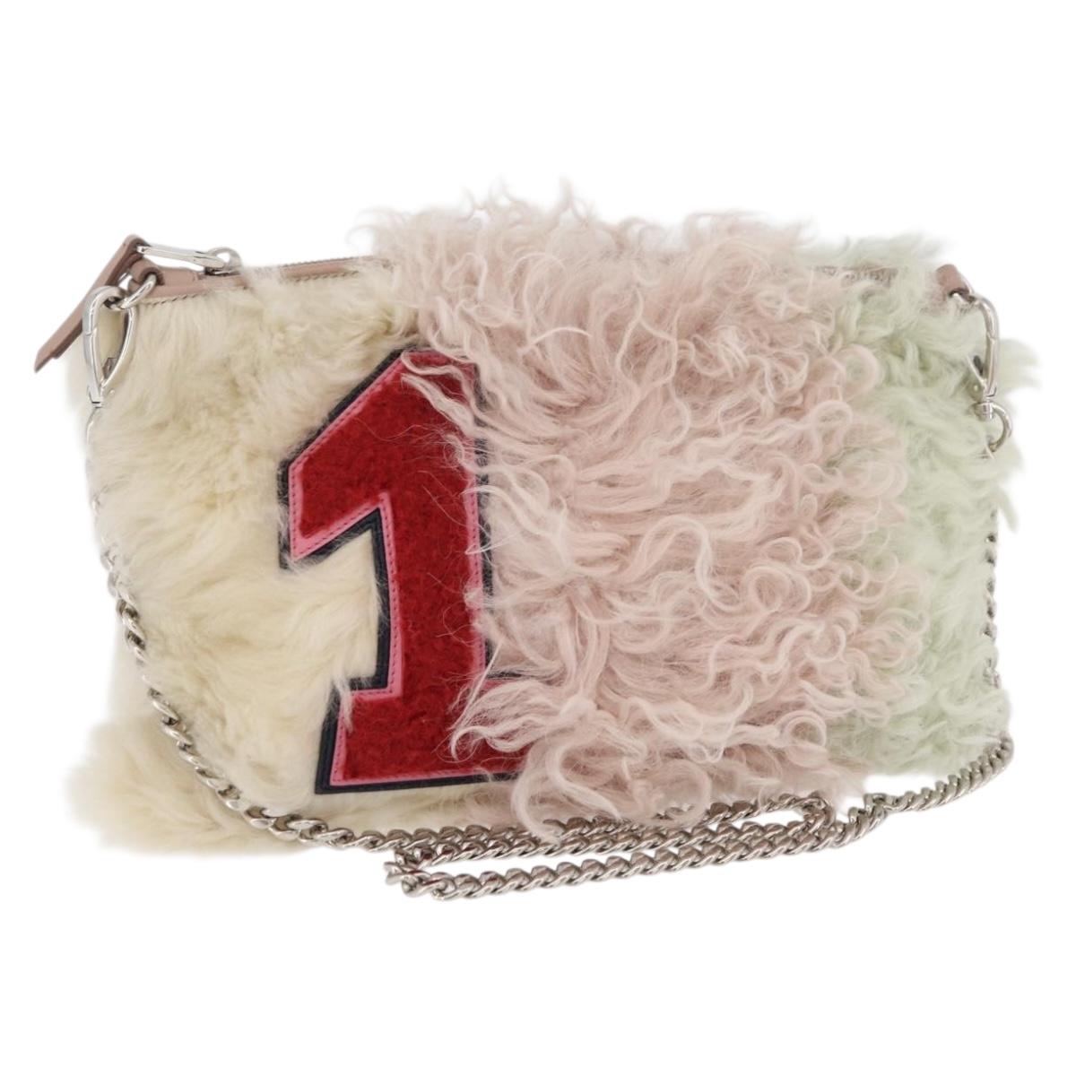 Miu Miu Chain Shoulder Bag Fur Pink Silver Auth 174917V