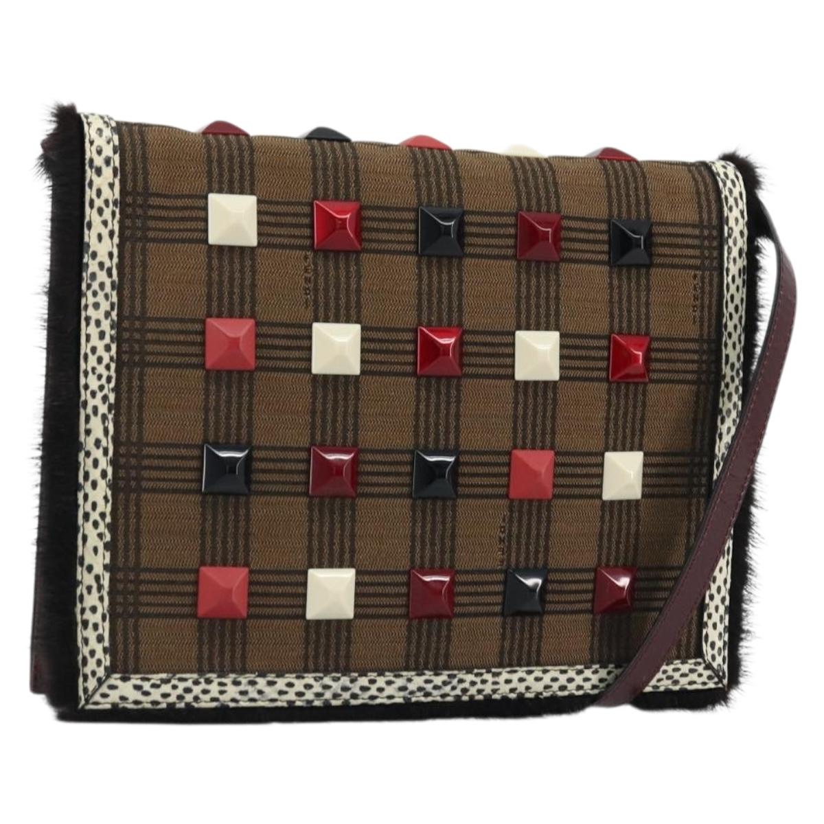 FENDI Shoulder Bag Canvas Brown Gold Auth 174921A
