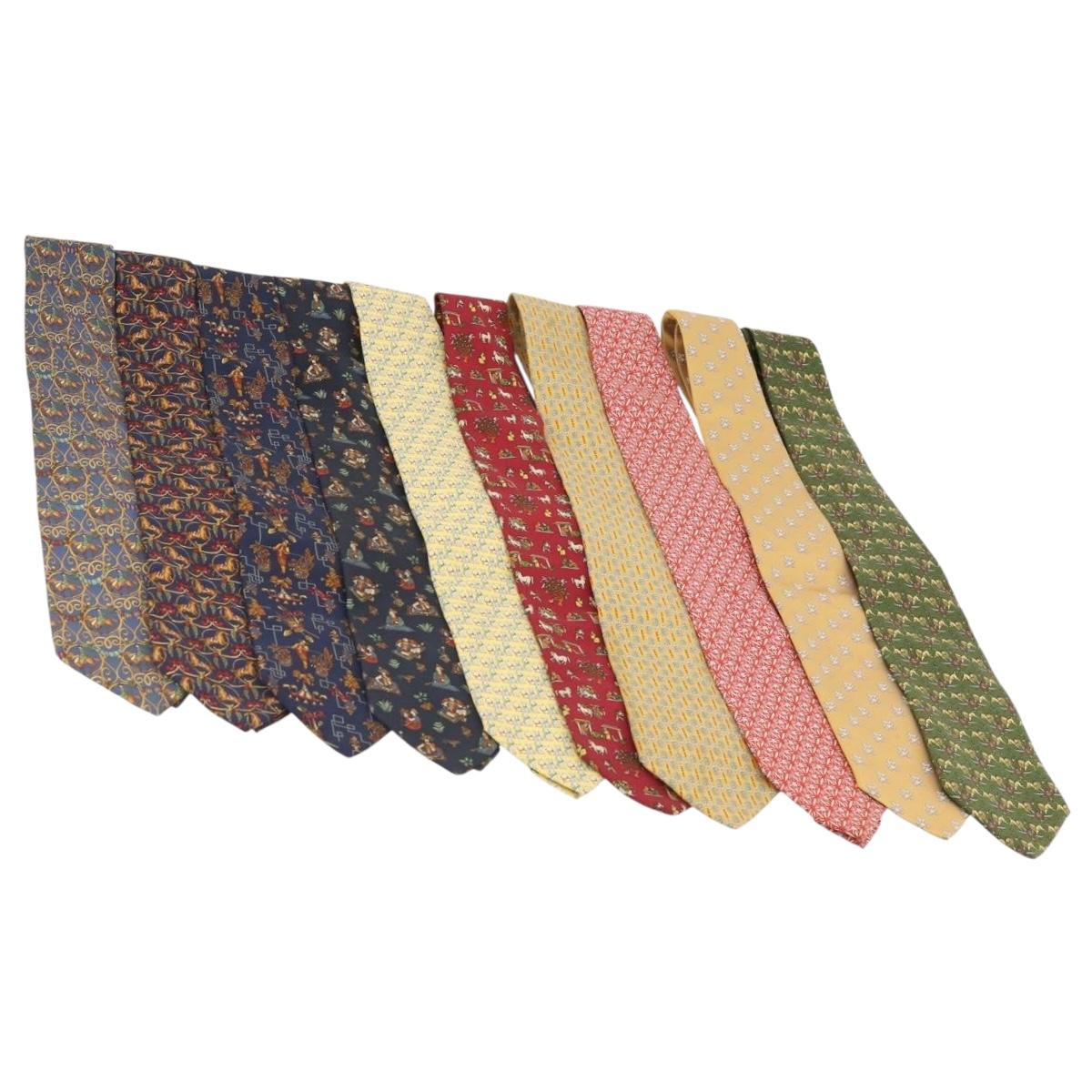 Salvatore Ferragamo Necktie Silk 10 bottles set Blue Navy yellow Auth 174928