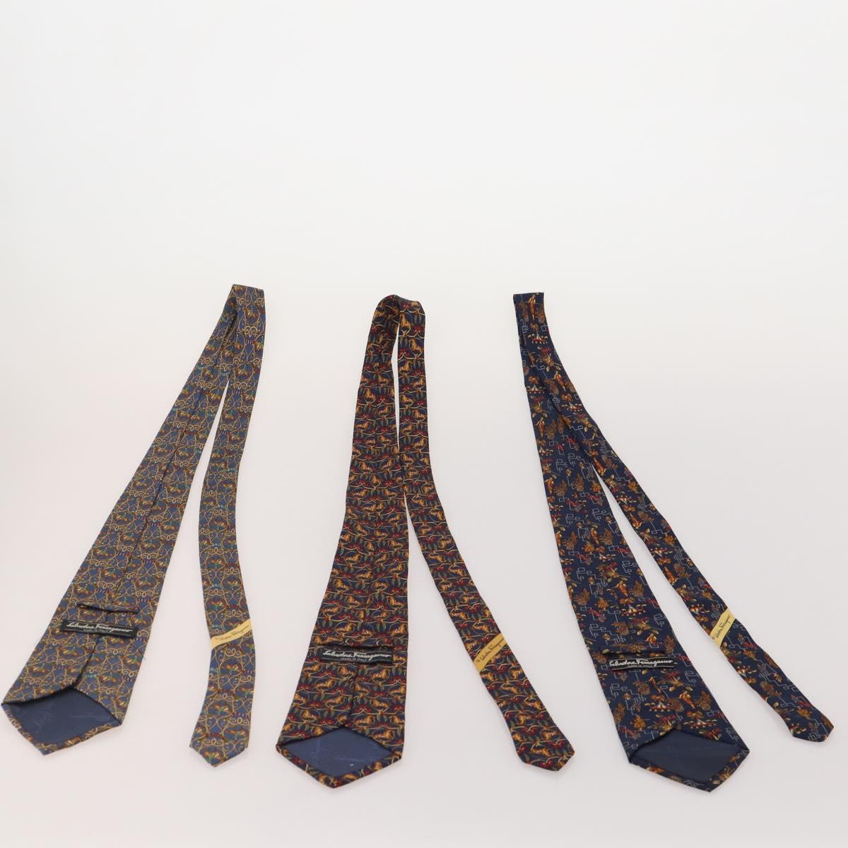 Salvatore Ferragamo Necktie Silk 10 bottles set Blue Navy yellow Auth 174928