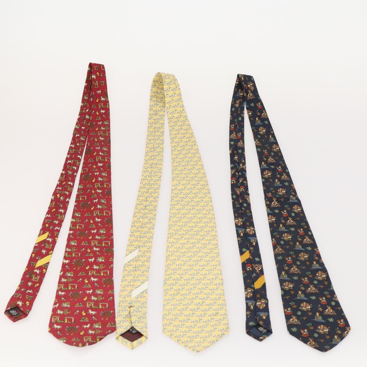 Salvatore Ferragamo Necktie Silk 10 bottles set Blue Navy yellow Auth 174928