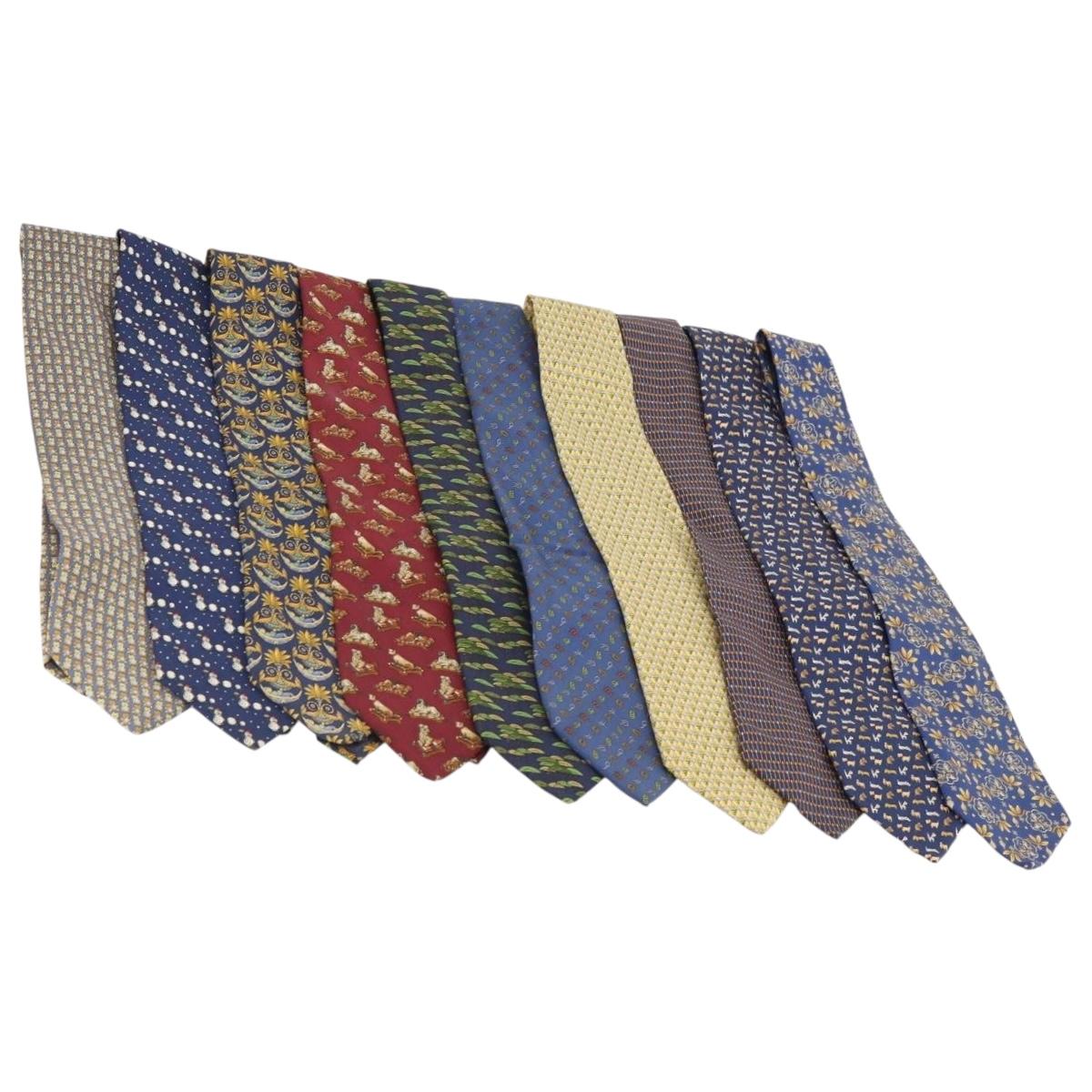 Salvatore Ferragamo Necktie Silk 10 bottles set Blue Navy yellow Auth 174930