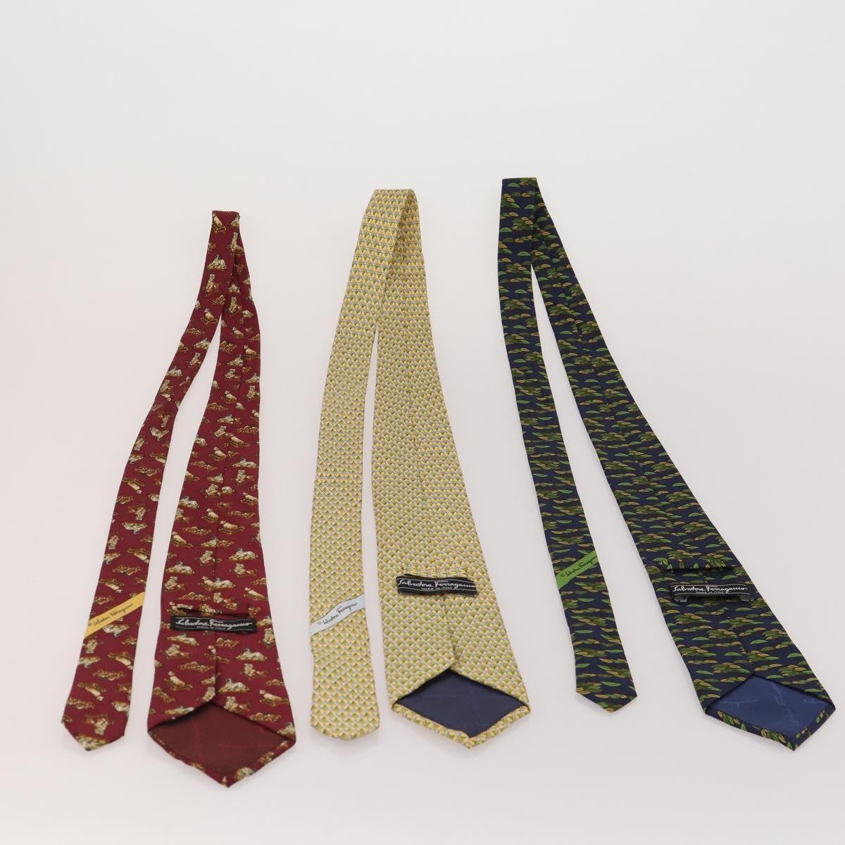 Salvatore Ferragamo Necktie Silk 10 bottles set Blue Navy yellow Auth 174930