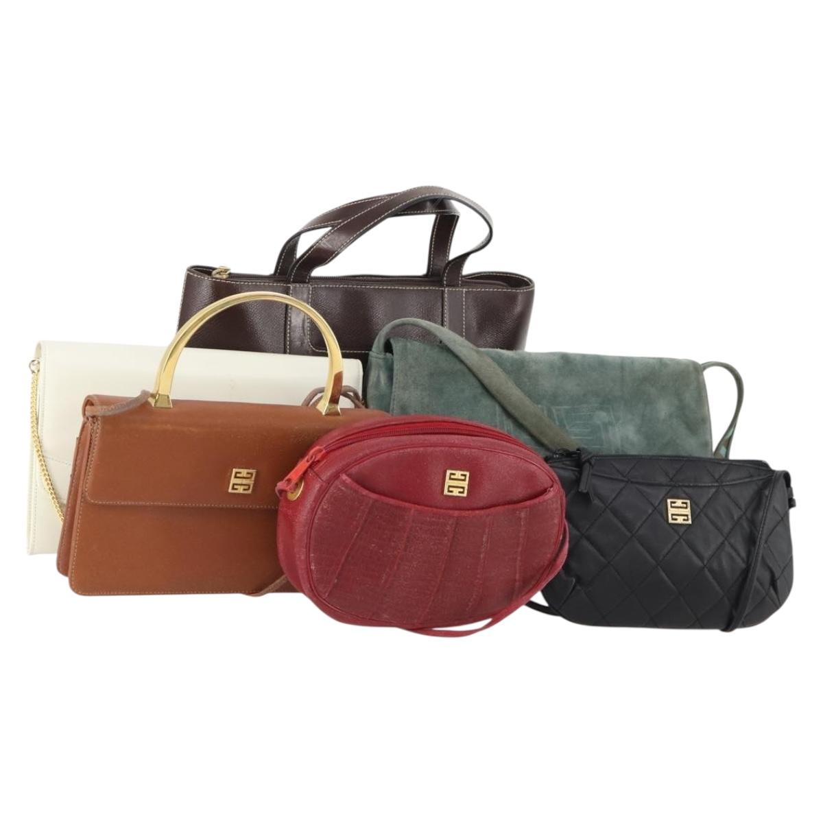GIVENCHY Hand Bag Suede Leather 6 Set Black Green Red Auth 174943