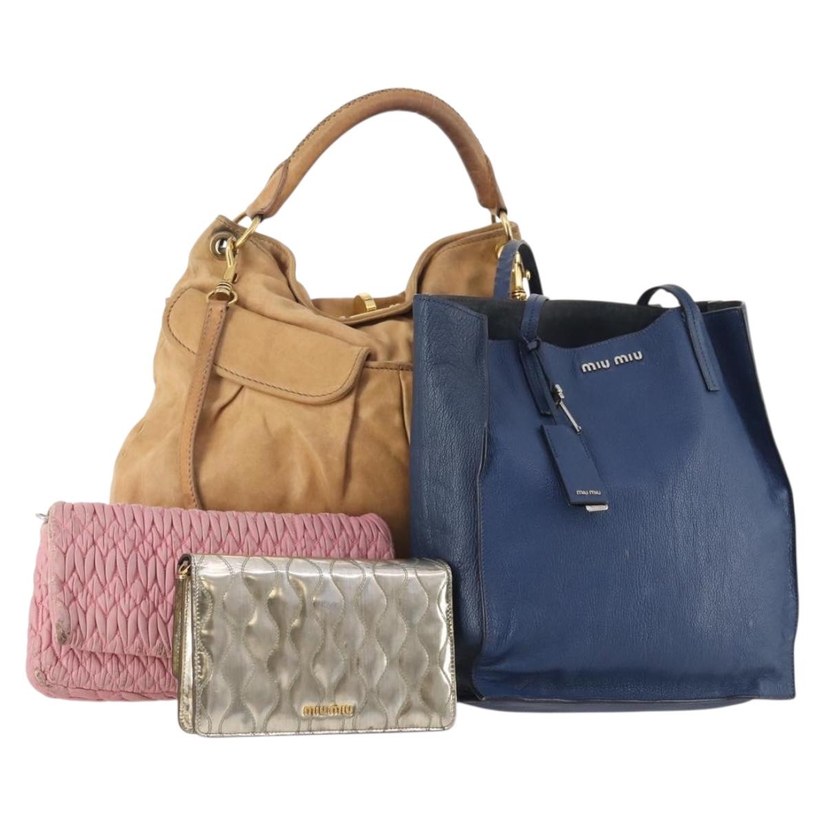 Miu Miu Shoulder Bag Leather 4 Set Blue Pink beige Auth 174955
