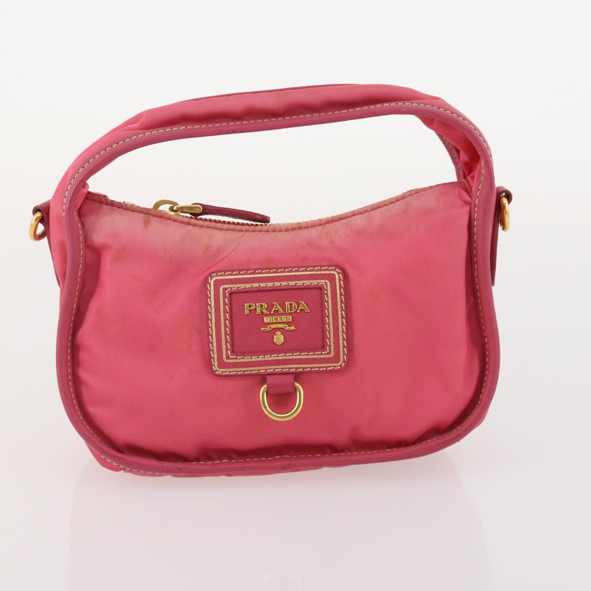 PRADA Pouch Hand Bag Nylon 2 Set Pink Black Auth 174958