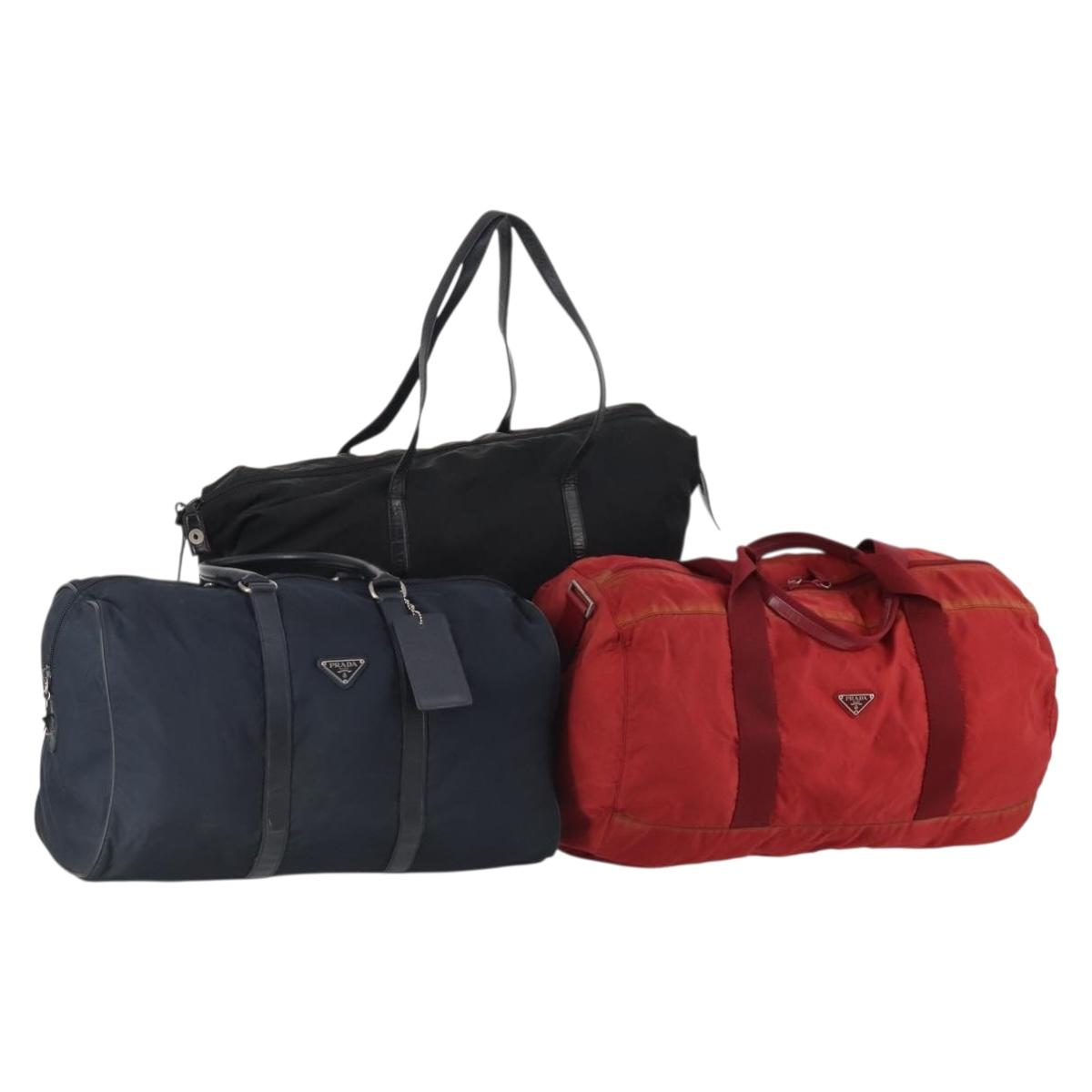 PRADA Boston Bag Nylon 3 Set Red Black Auth 174960