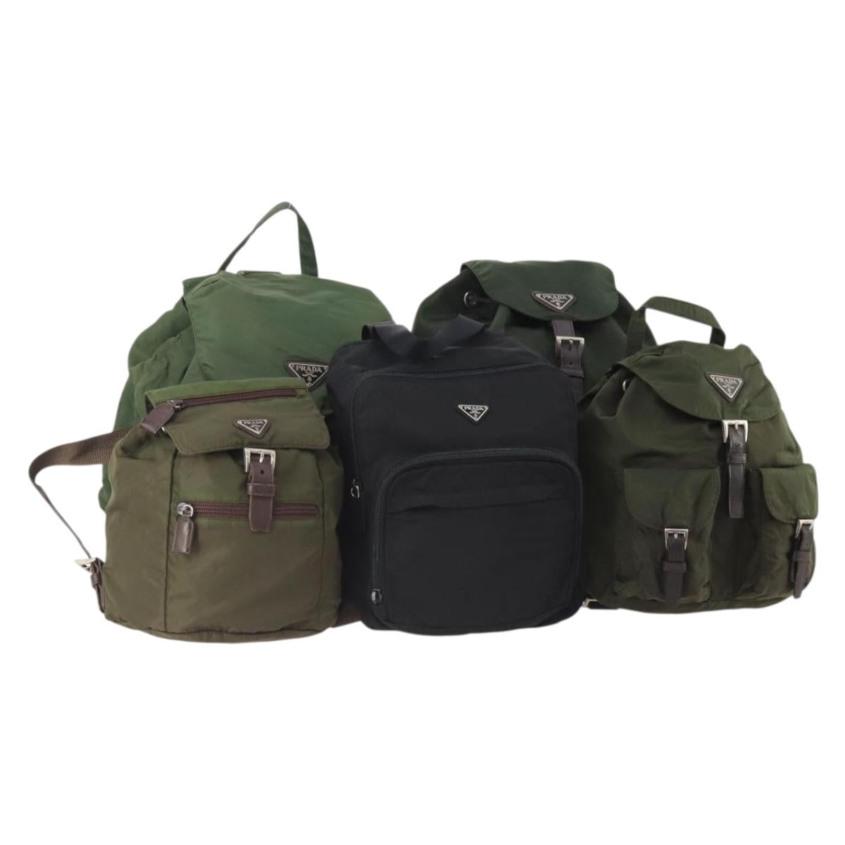PRADA Backpack Nylon 5 Set Green Black Auth 174970