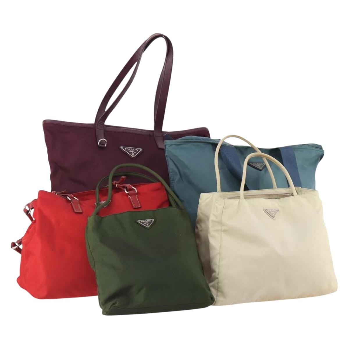 PRADA Hand Bag Nylon 5 Set Green Beige Red Auth 174971