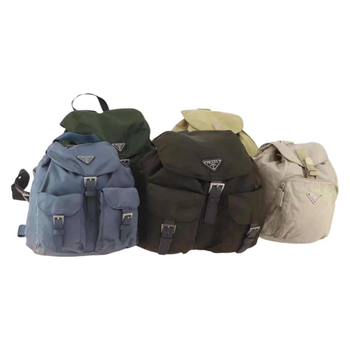 PRADA Backpack Nylon 5 Set Green Beige blue Auth 174972