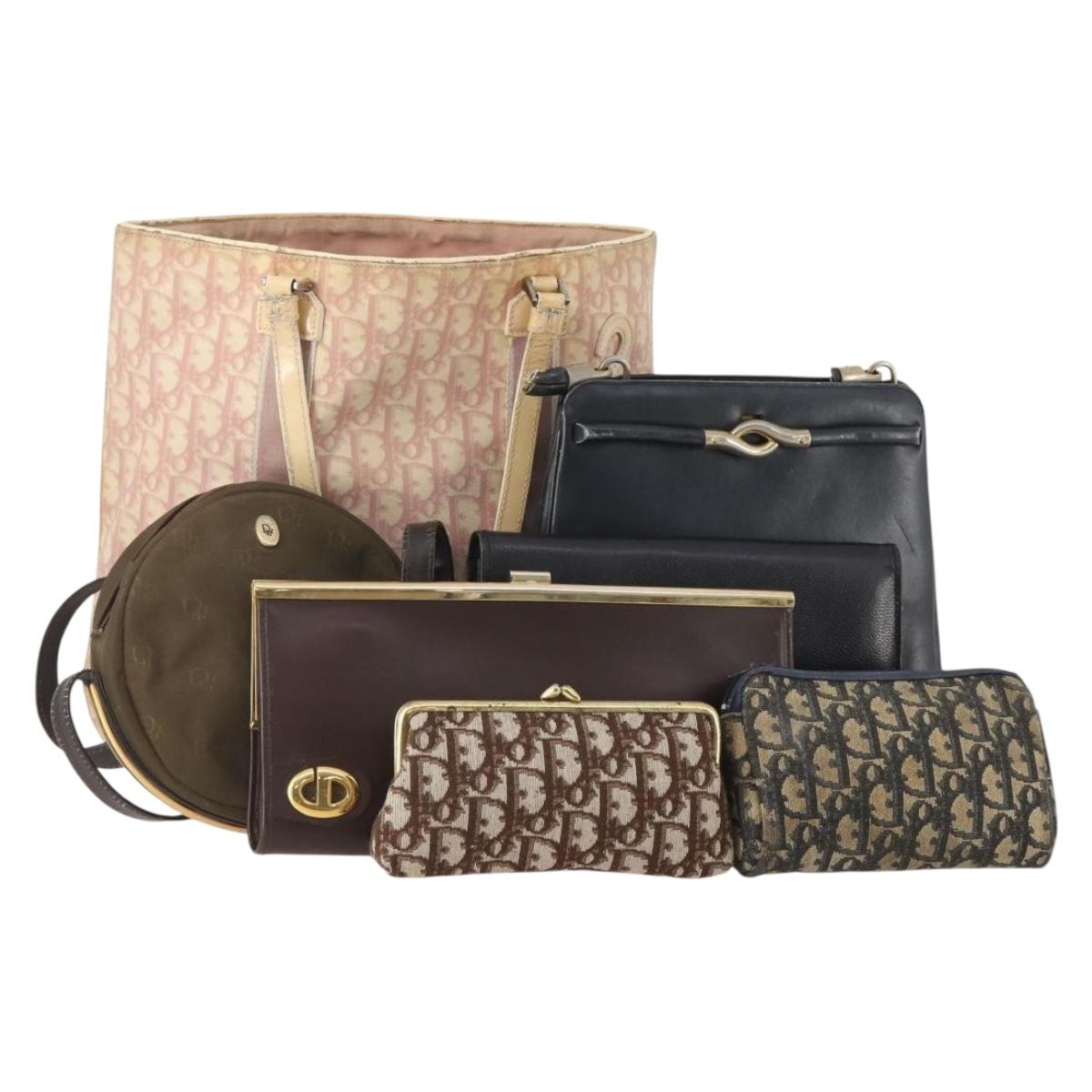 Christian Dior Trotter Canvas Shoulder Bag 7 Set Pink Navy Brown Auth 174985