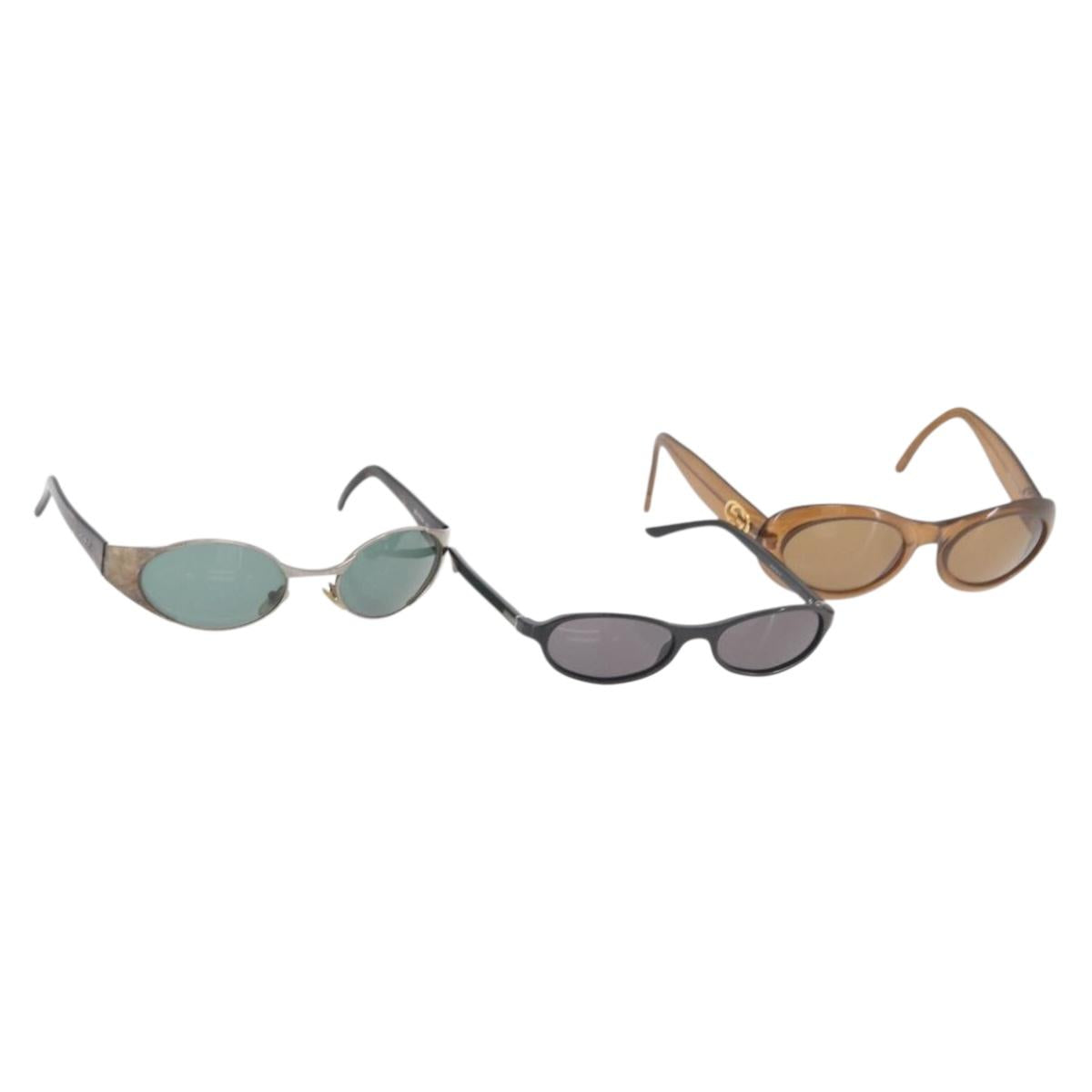 GUCCI Sunglasses plastic 3 Set Brown Black Auth 174997