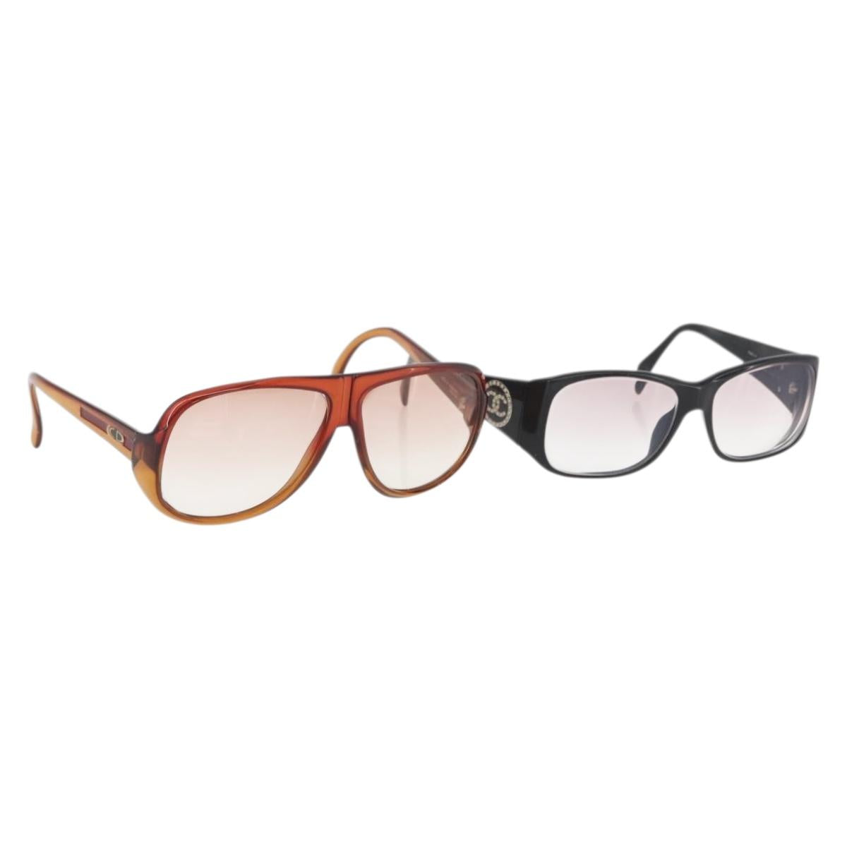 Christian Dior Chanel Sunglasses plastic 2 Set Brown Black Auth 174998