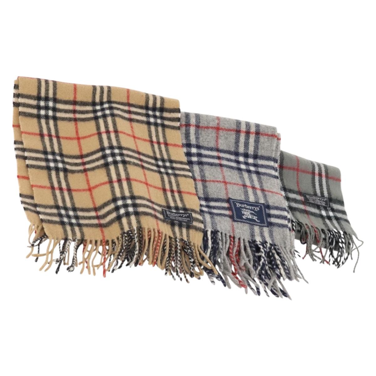 Burberrys Burberry Nova Check Scarf Wool 3 Set Gray Beige Auth 175007