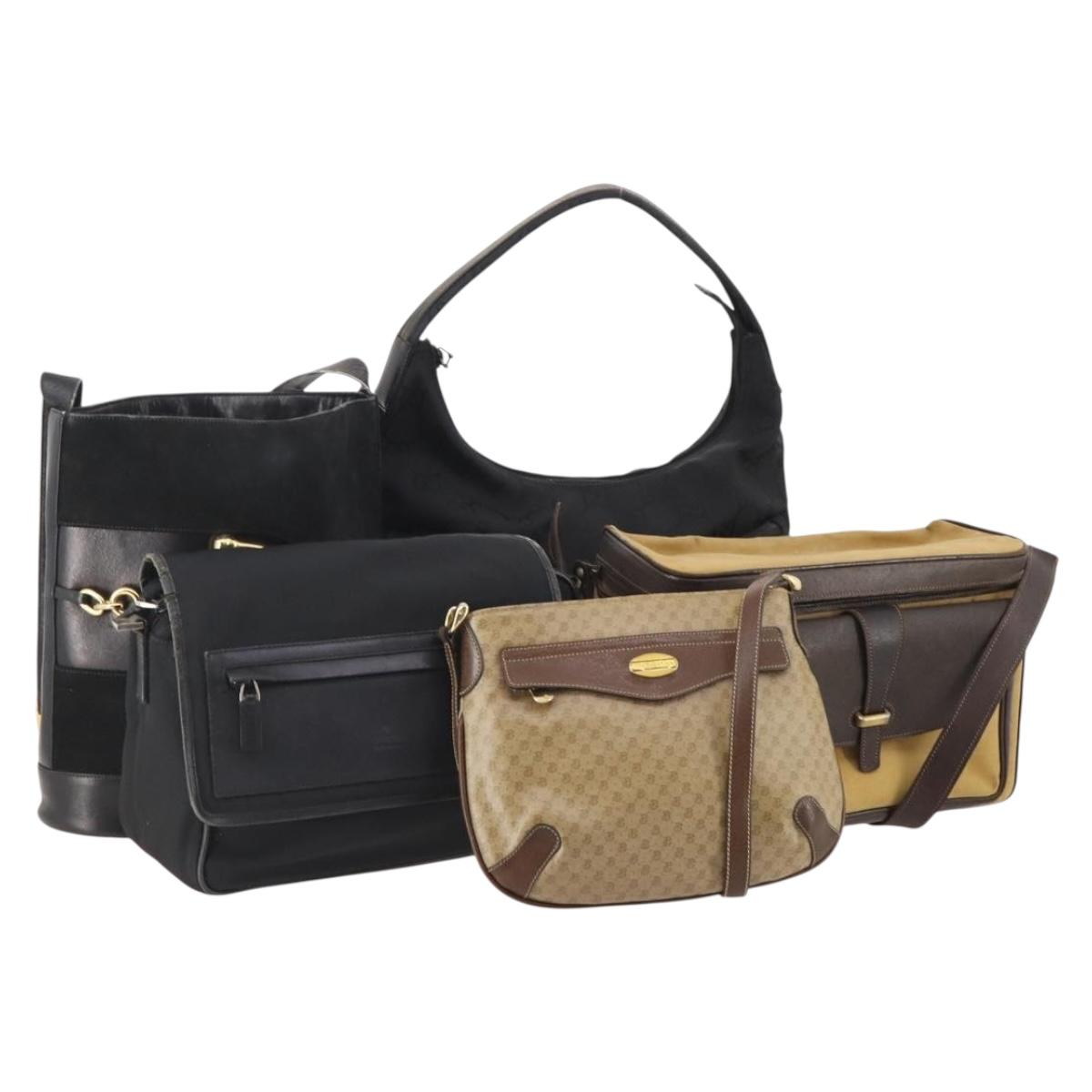 GUCCI Micro GG Canvas GG Canvas Shoulder Bag Suede 5 Set Black beige Auth 175014