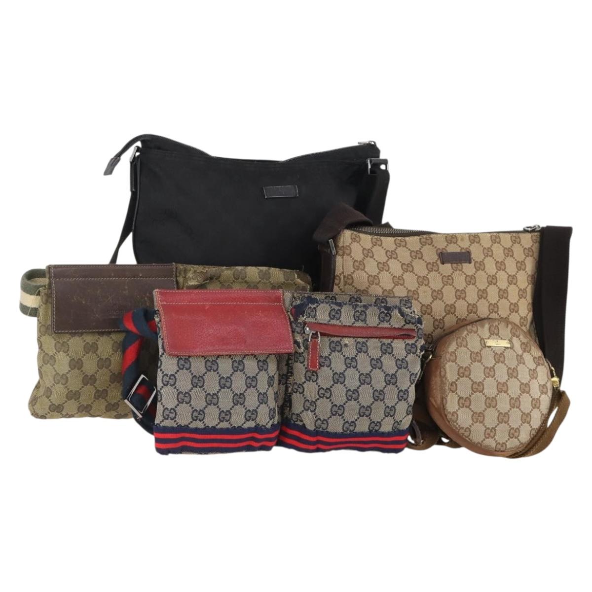 GUCCI GG Canvas Shoulder Bag 5 Set Black Navy beige Auth 175015