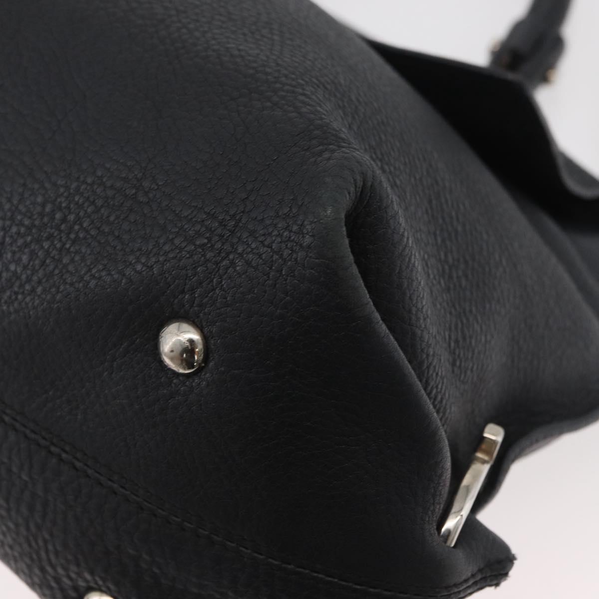 Salvatore Ferragamo Gancini Sofia Bag Leather 2way Black Silver Auth 175040A