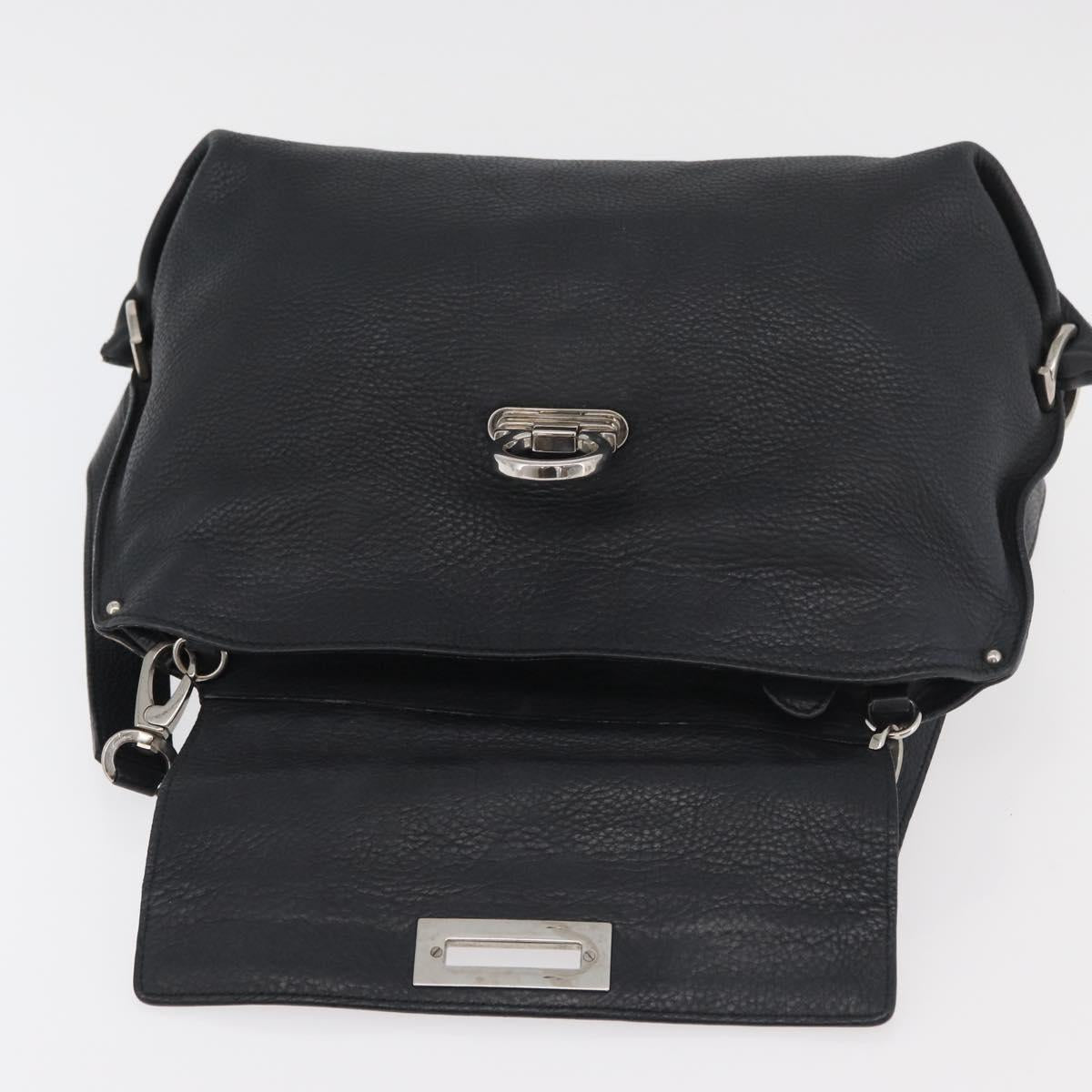 Salvatore Ferragamo Gancini Sofia Bag Leather 2way Black Silver Auth 175040A