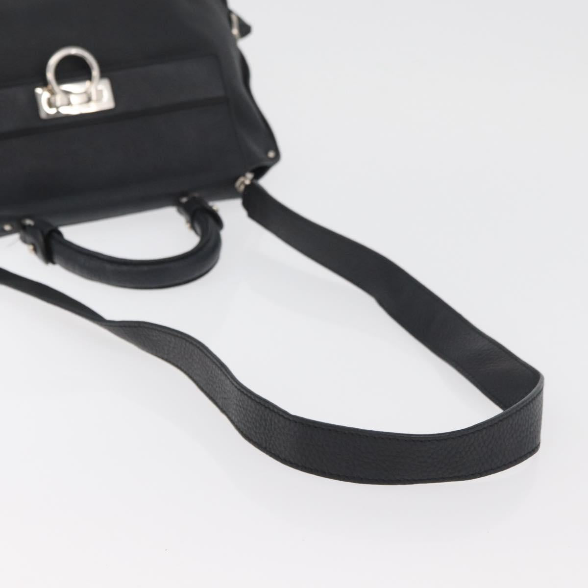 Salvatore Ferragamo Gancini Sofia Bag Leather 2way Black Silver Auth 175040A