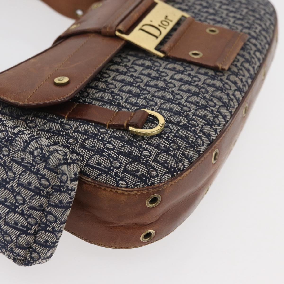 Christian Dior Trotter Canvas Street Chic Shoulder Bag Navy Gold Auth 175042A