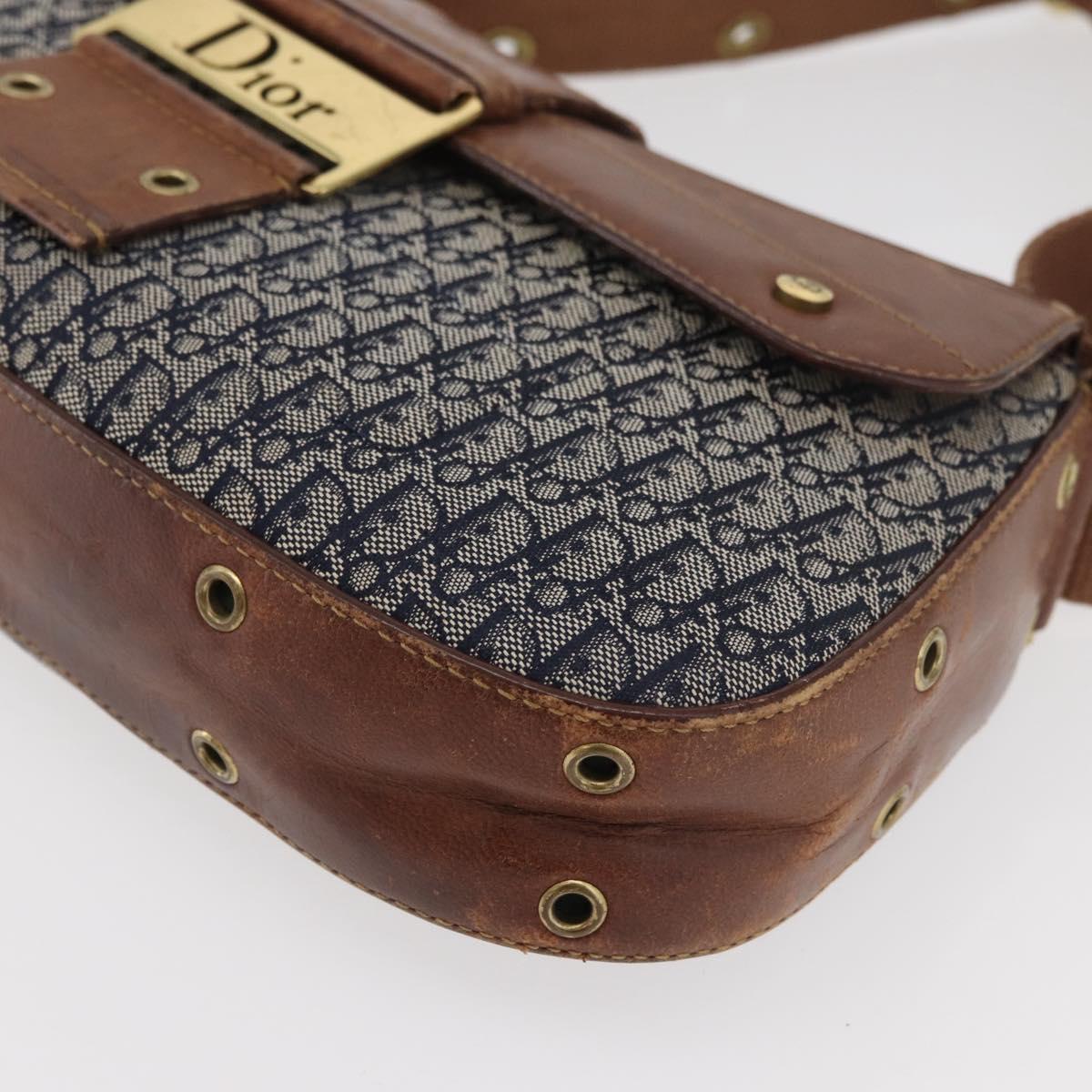Christian Dior Trotter Canvas Street Chic Shoulder Bag Navy Gold Auth 175042A