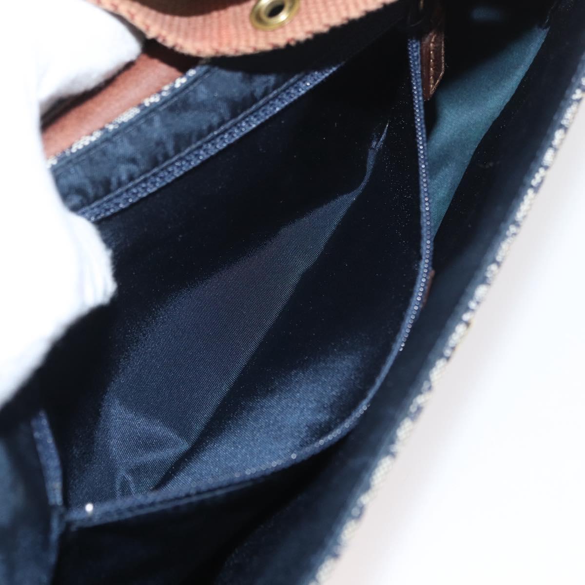 Christian Dior Trotter Canvas Street Chic Shoulder Bag Navy Gold Auth 175042A