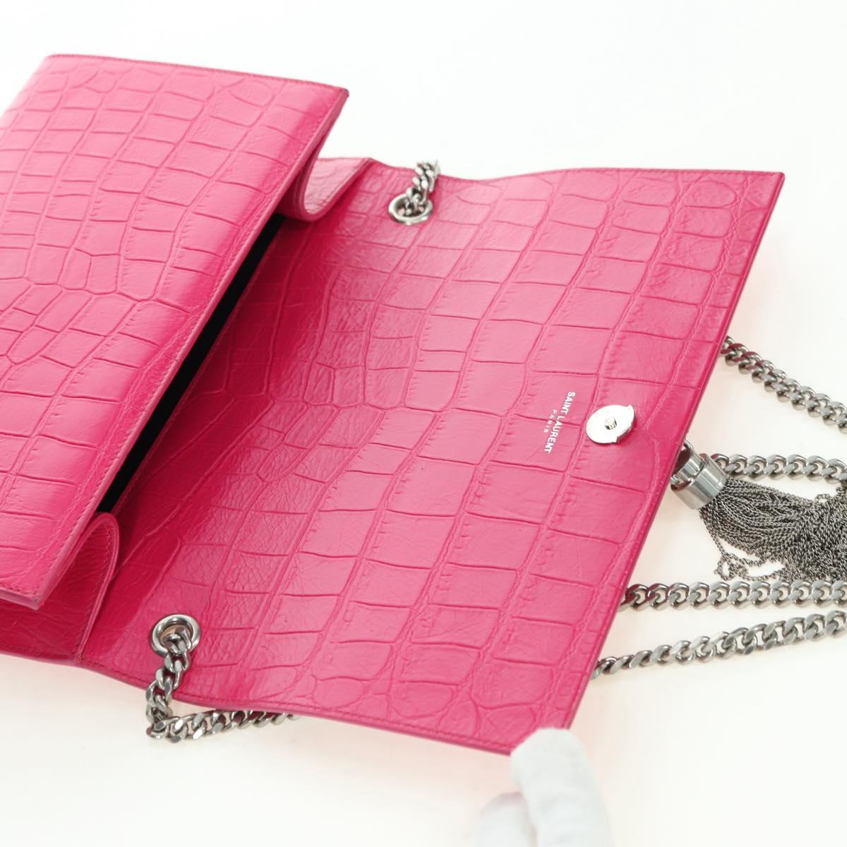 SAINT LAURENT Chain Shoulder Bag Leather Pink Silver Auth 175043SAM