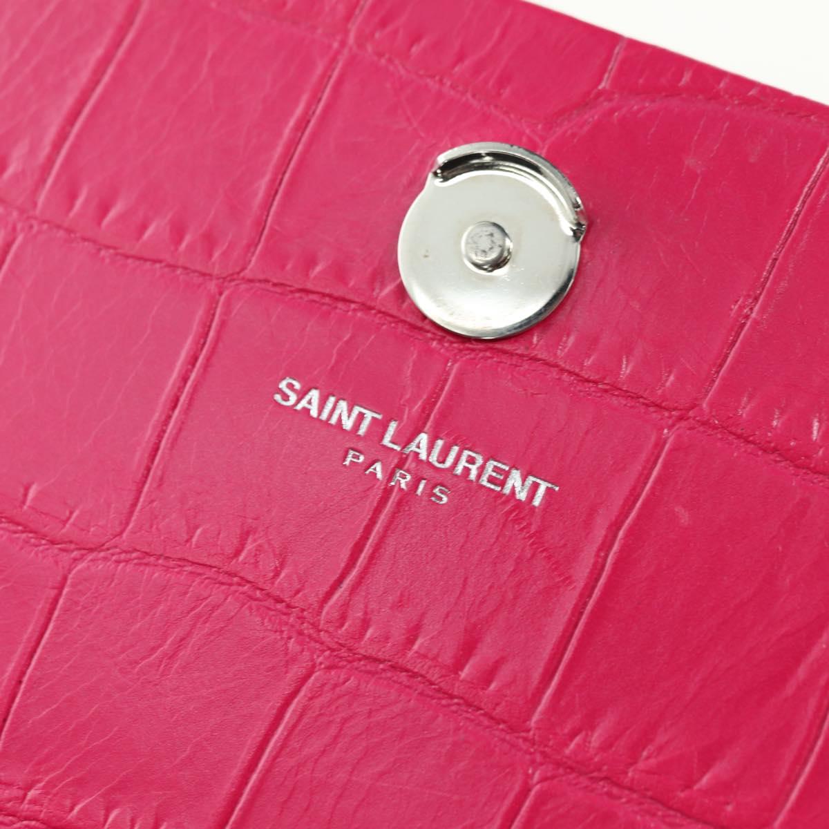 SAINT LAURENT Chain Shoulder Bag Leather Pink Silver Auth 175043SAM