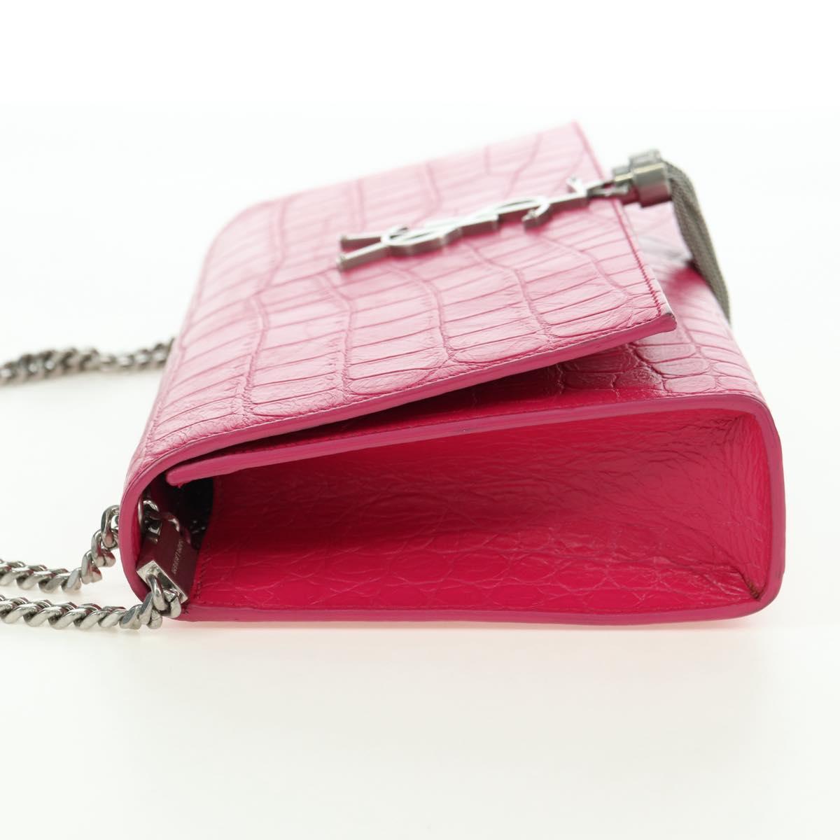 SAINT LAURENT Chain Shoulder Bag Leather Pink Silver Auth 175043SAM
