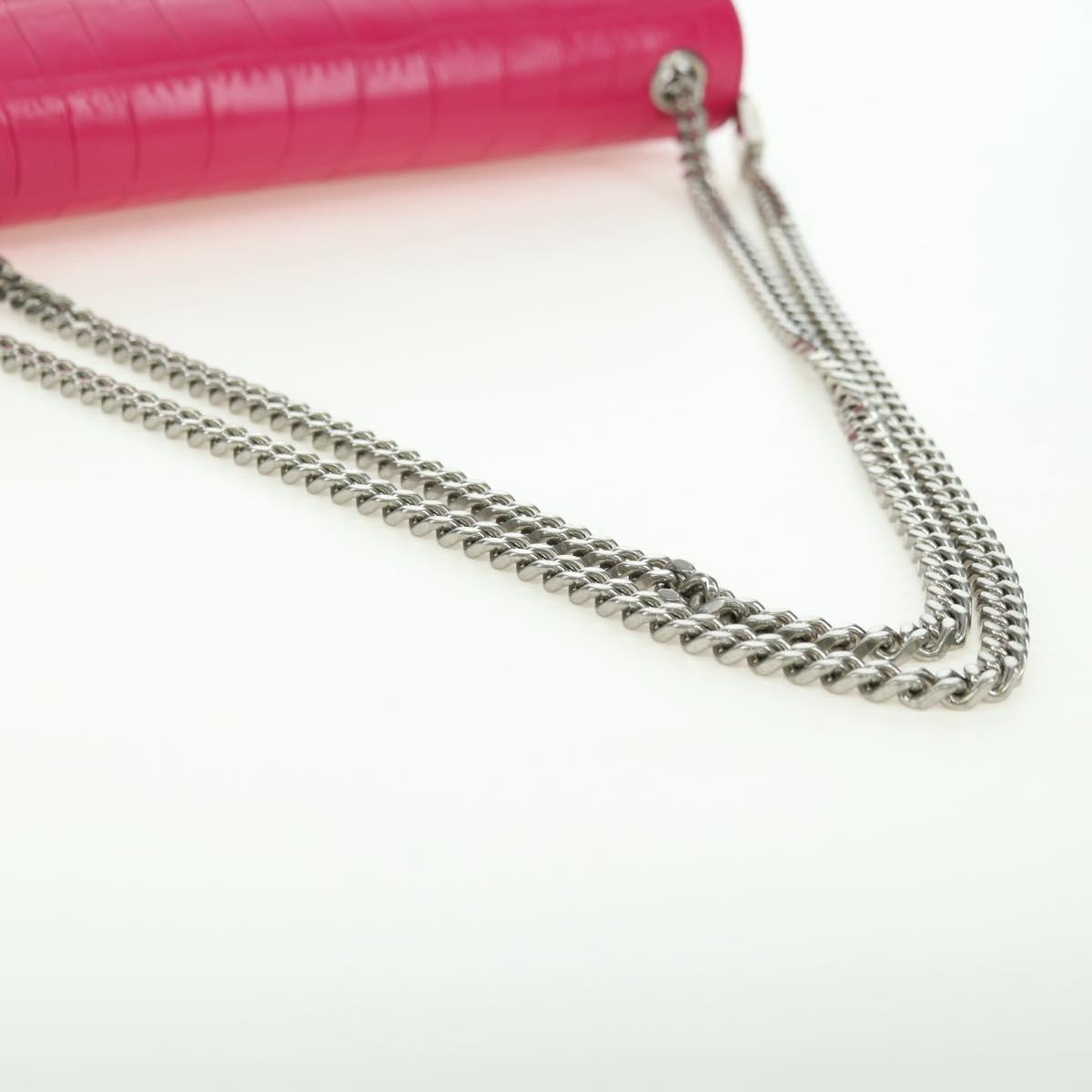 SAINT LAURENT Chain Shoulder Bag Leather Pink Silver Auth 175043SAM