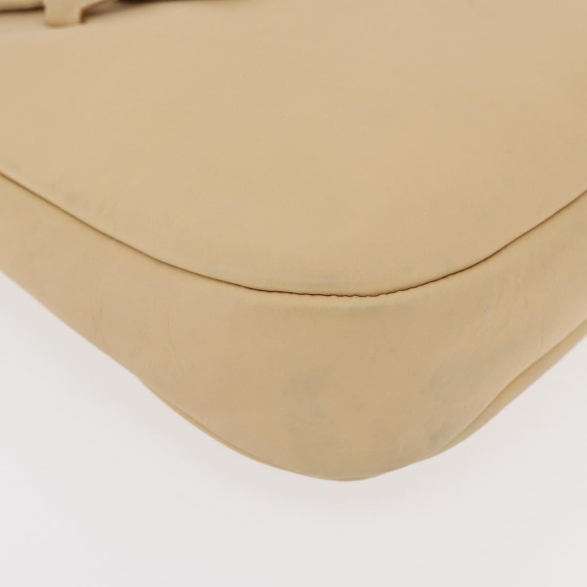Salvatore Ferragamo Gancini Shoulder Bag Leather Beige Silver Auth 175046