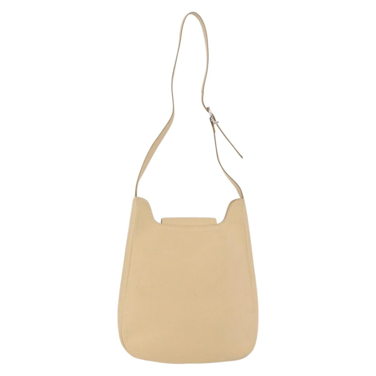 Salvatore Ferragamo Gancini Shoulder Bag Leather Beige Silver Auth 175046